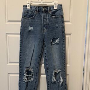 PacSun Ripped Straight Leg Jeans in Dark Blue